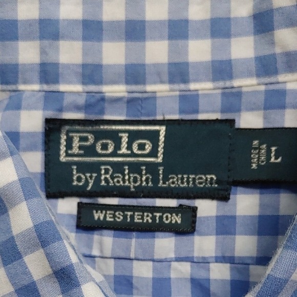 Polo Westerton by Ralph Lauren Mens Blue Check Green Logo Casual Button Down - Picture 2 of 8
